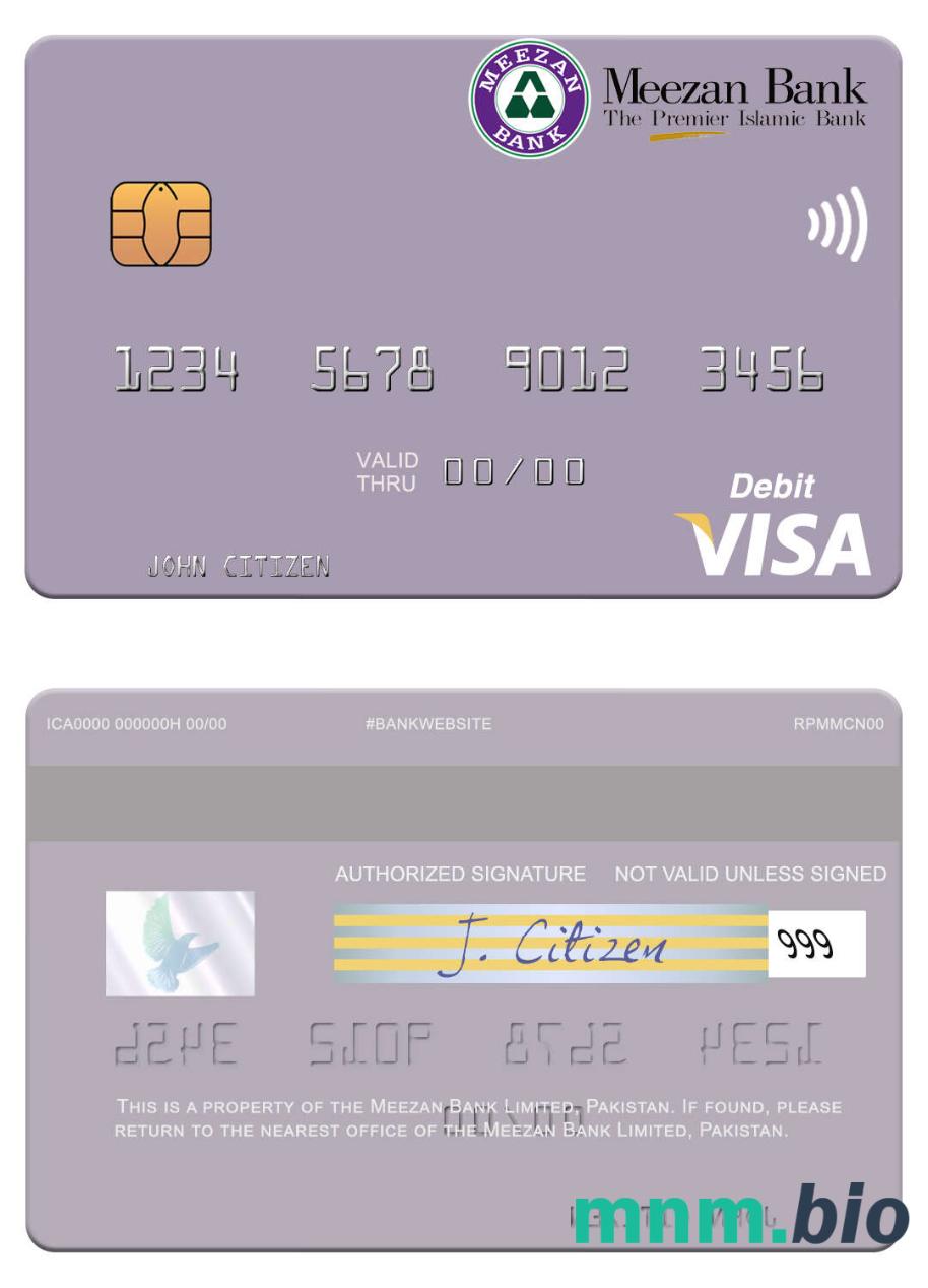 Pakistan Meezan Bank Limited visa debet karta przykład w formacie PSD